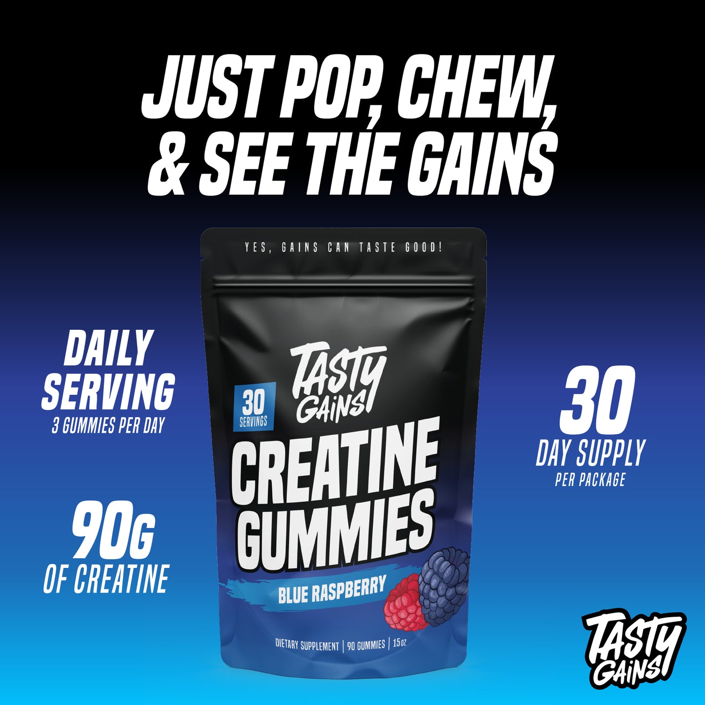 Tasty Gains Creatine Gummies — Buy 1, Get 1 Free!