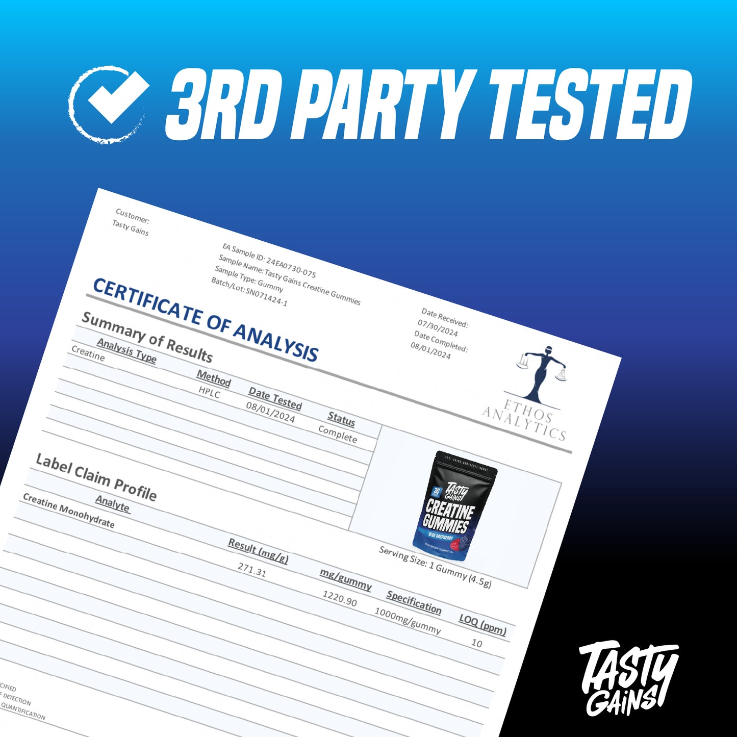 Tasty Gains Creatine Gummies — Buy 1, Get 1 Free!