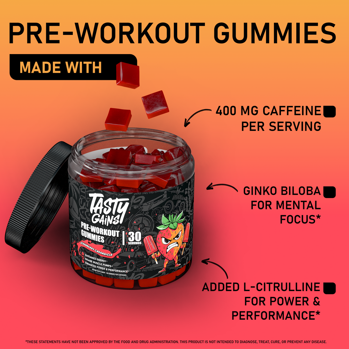 Pre Gummies Tasty Gains Pre-Workout Gummies