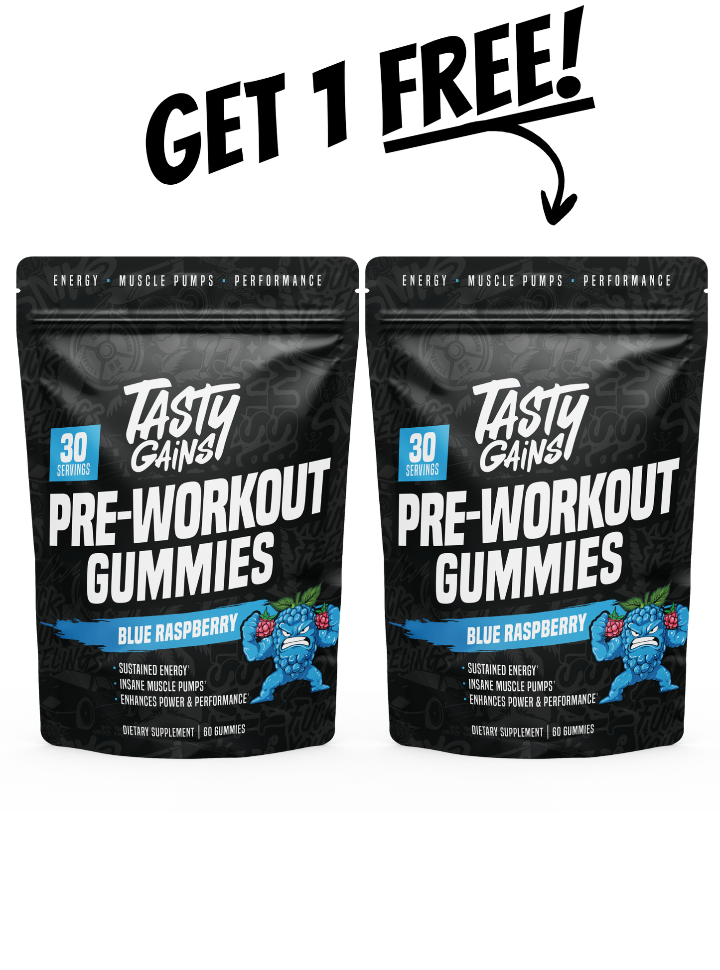 Tasty Gains — Buy 1 Pre-Workout Gummies, Get 1 Free