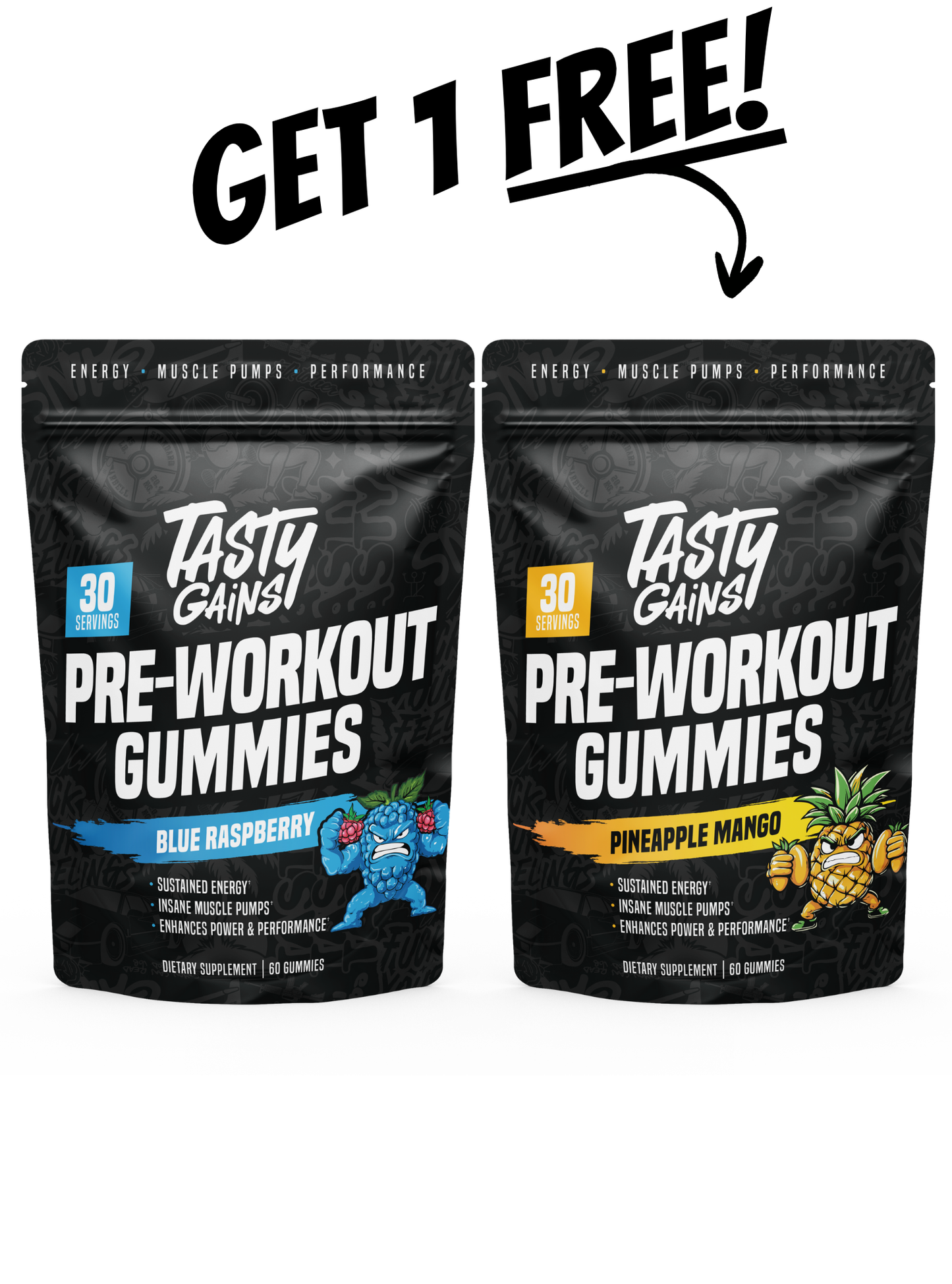 Tasty Gains — Buy 1 Pre-Workout Gummies, Get 1 Free