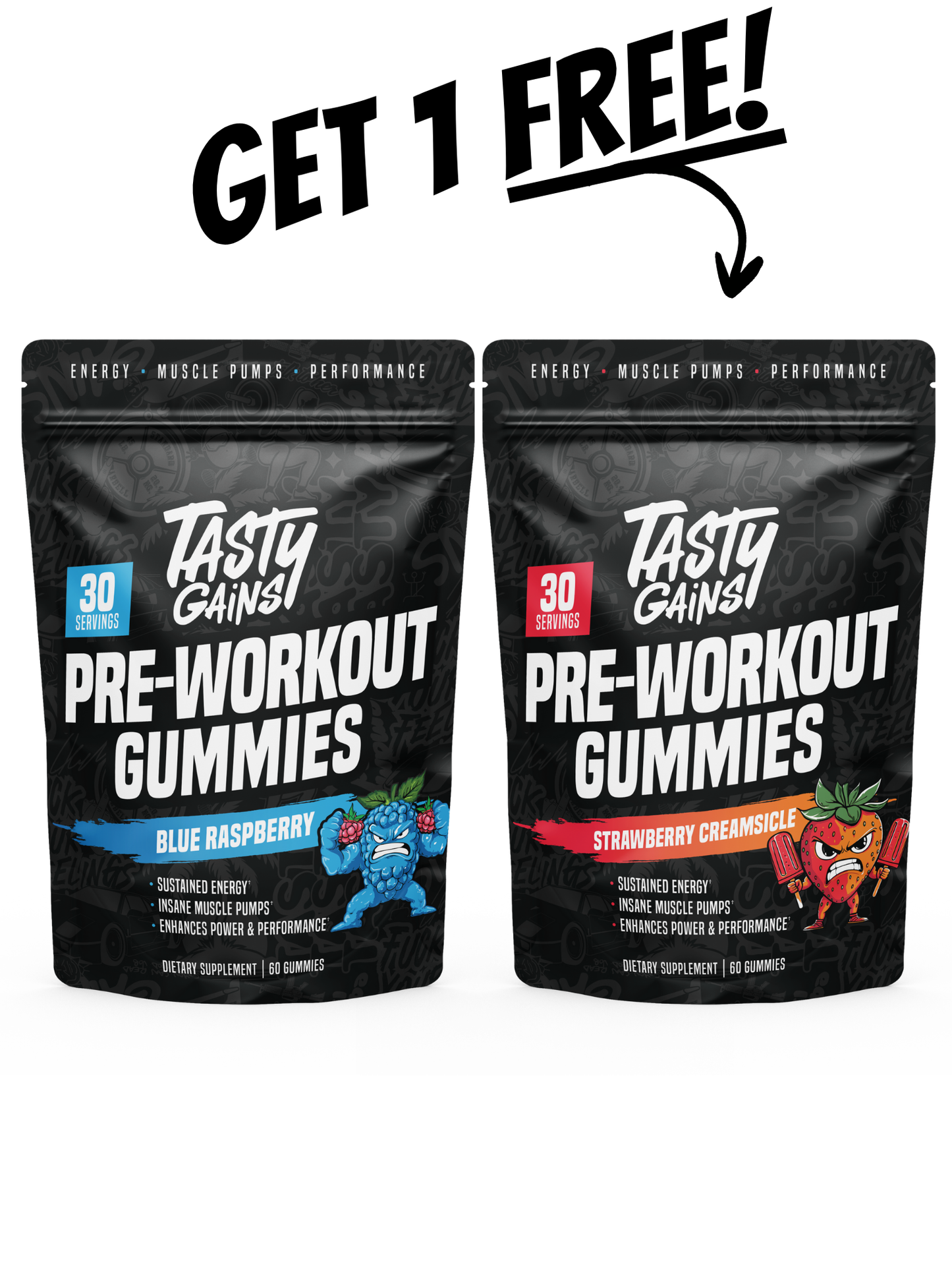 Tasty Gains — Buy 1 Pre-Workout Gummies, Get 1 Free