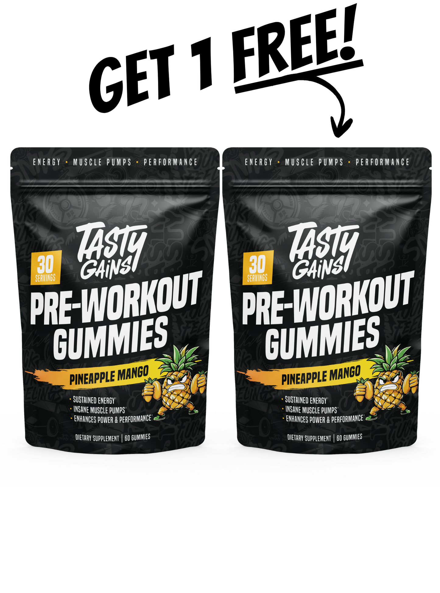 Tasty Gains — Buy 1 Pre-Workout Gummies, Get 1 Free