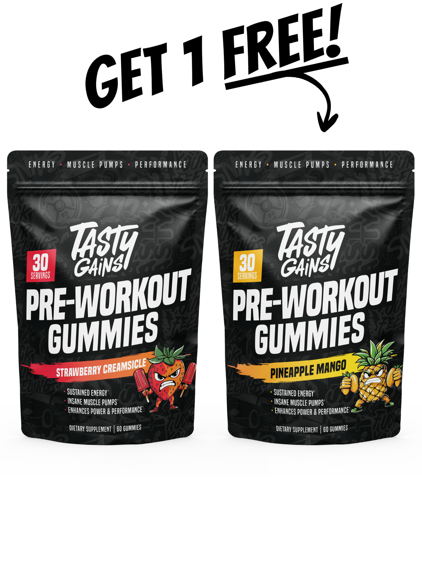 Tasty Gains — Buy 1 Pre-Workout Gummies, Get 1 Free