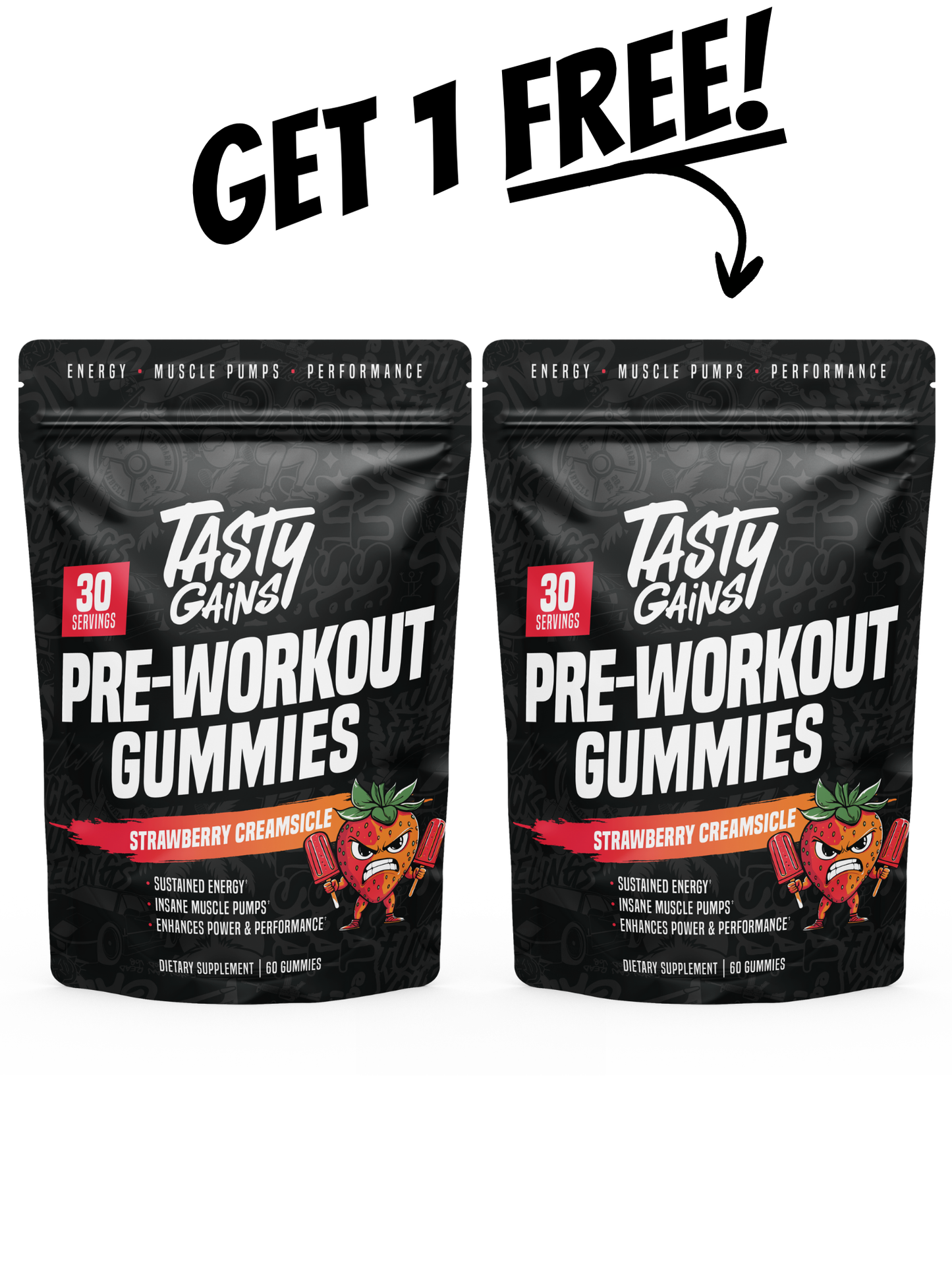 Tasty Gains — Buy 1 Pre-Workout Gummies, Get 1 Free