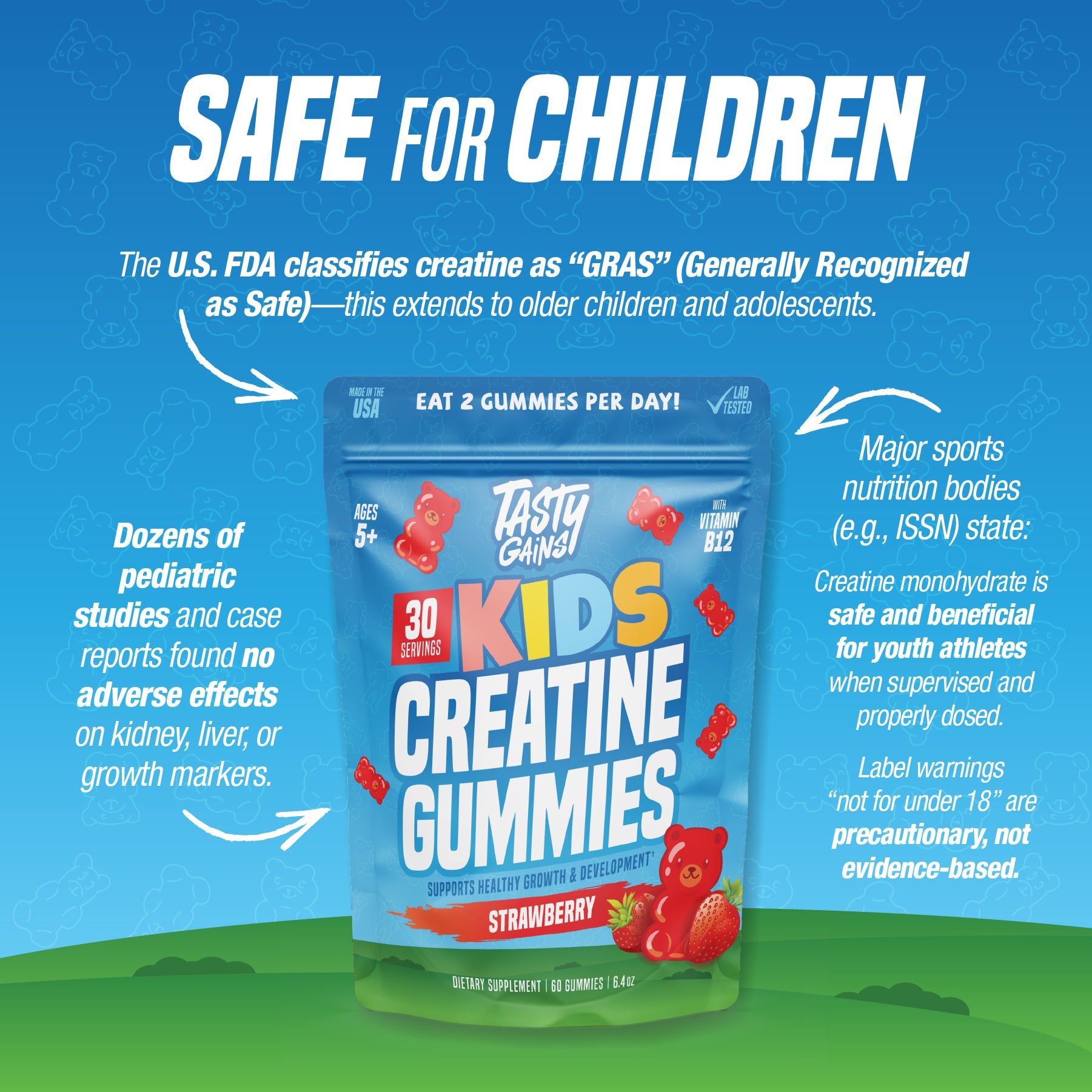 Tasty Gains Kids Creatine Gummies (Buy 1 Get 1 Free)