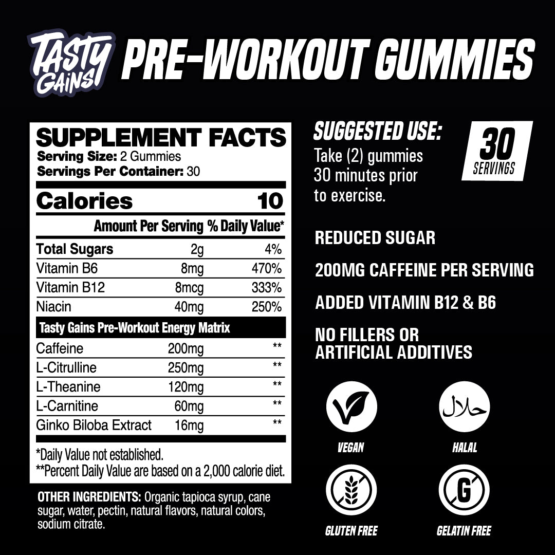 Tasty Gains Pre-Workout Gummies - 30 Servings