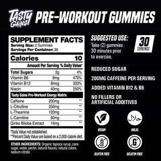 Tasty Gains Pre-Workout Gummies - 30 Servings