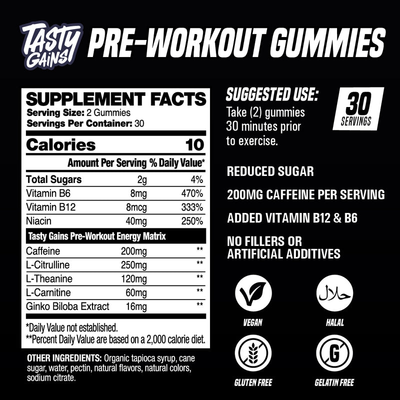 Tasty Gains Pre-Workout Gummies - 30 Servings
