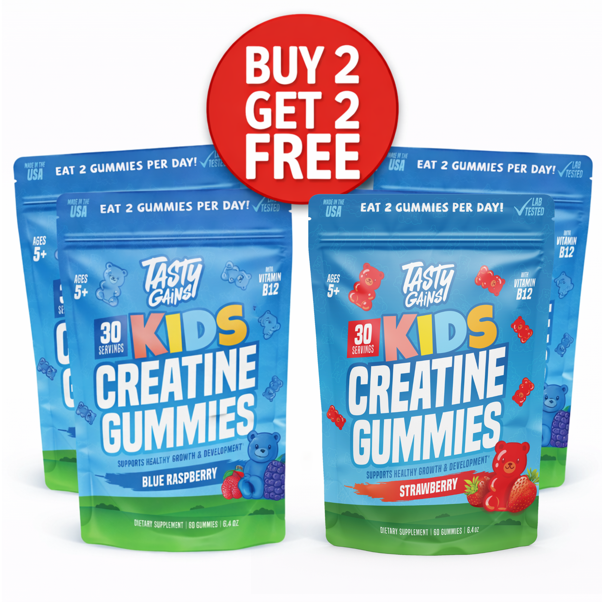 Tasty Gains Kids Creatine Gummies (Buy 1 Get 1 Free)